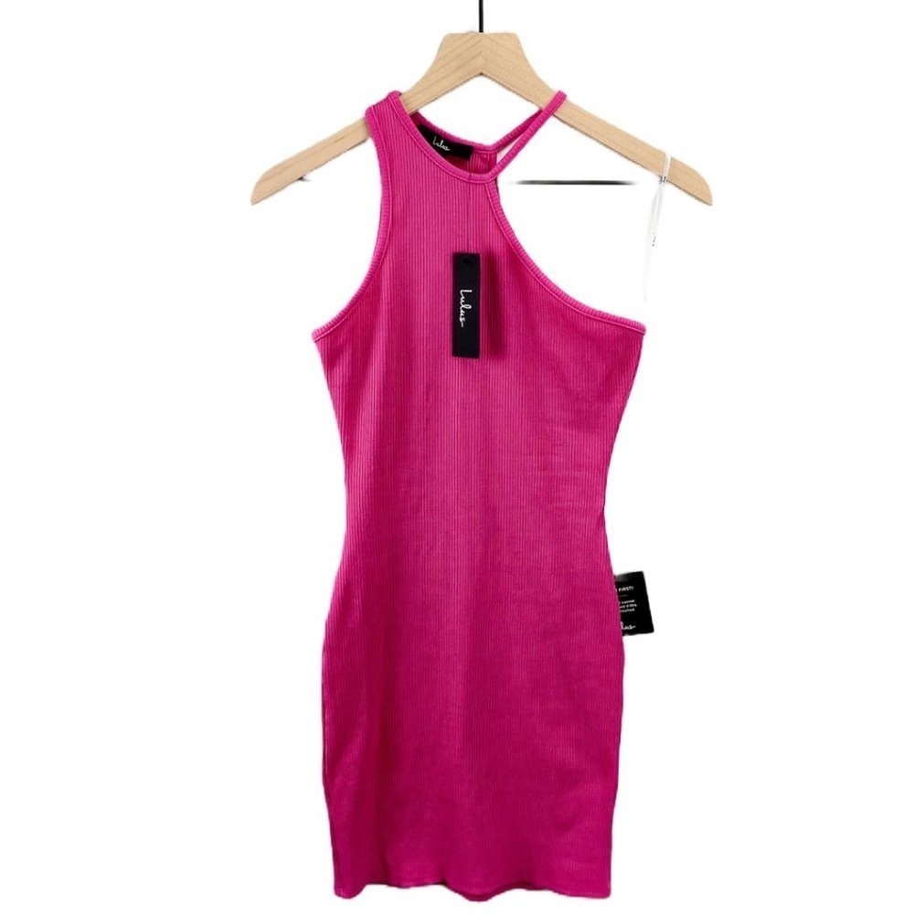 NWT Lulu's Movie Magic Pink Asymmetrical Bodycon Halter Neck Mini Dress Barbie S - Picture 5 of 15